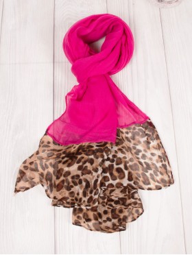 COLOUR BLOCK LEOPARD END LINEN SCARF